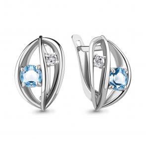 Серебряные серьги AQUAMARINE с топазом и фианитом А4750305А фото