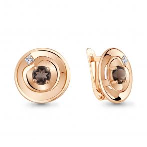 Серьги из золочёного серебра AQUAMARINE с фианитом и кварцем А4750401А-п фото