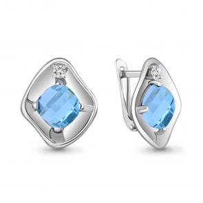 Серебряные серьги AQUAMARINE с фианитом и турмалином А4750688А фото