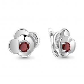 Серебряные серьги AQUAMARINE с фианитом и гранатом А4750703А фото