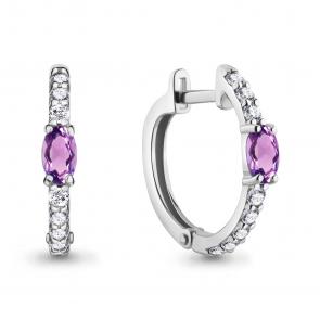 Серебряные серьги AQUAMARINE с фианитом и аметистом А4752104А фото