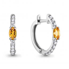 Серебряные серьги AQUAMARINE с фианитом и цитрином А4752106А фото