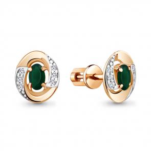 Серьги из золочёного серебра AQUAMARINE с фианитом и агатом А4752809А-пк фото