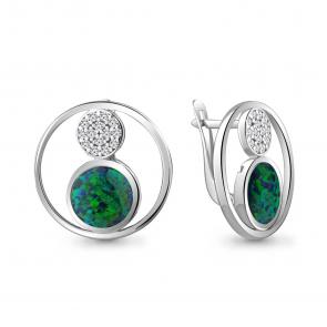 Серебряные серьги AQUAMARINE с фианитом и опалом А4756696А фото