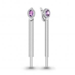 Серебряные серьги AQUAMARINE с фианитом и аметистом А4757504А фото