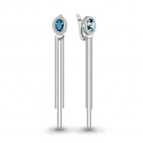 Серебряные серьги AQUAMARINE с фианитом и Лондон топазом А4757508А фото