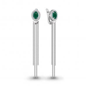 Серебряные серьги AQUAMARINE с фианитом и агатом А4757509А фото