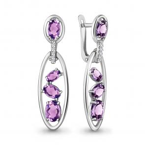 Серебряные серьги AQUAMARINE с фианитом и аметистом А4757904А фото
