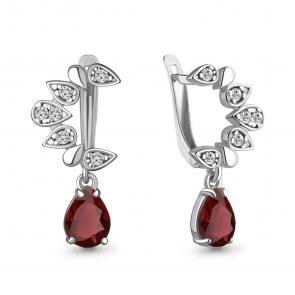 Серебряные серьги AQUAMARINE с фианитом и гранатом А4758003А фото