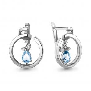 Серебряные серьги AQUAMARINE с топазом и фианитом А4758505А фото