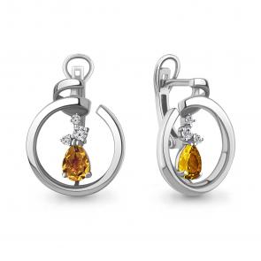 Серебряные серьги AQUAMARINE с фианитом и цитрином А4758506А фото