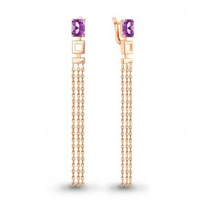 Серьги из золочёного серебра AQUAMARINE с аметистом А4758784-п фото