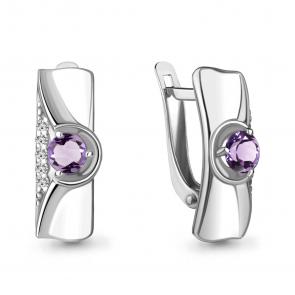 Серебряные серьги AQUAMARINE с фианитом и аметистом А4759104А фото