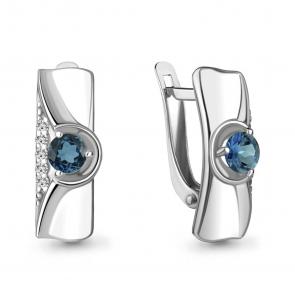 Серебряные серьги AQUAMARINE с фианитом и Лондон топазом А4759108А фото