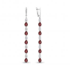 Серебряные серьги AQUAMARINE с фианитом и гранатом А4760203А фото