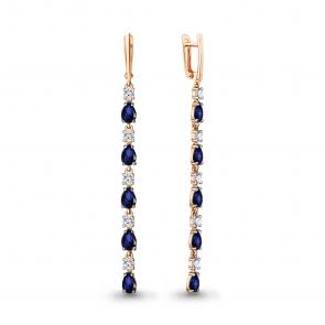 Серьги из золочёного серебра AQUAMARINE с фианитом и гидротермальным сапфиром А47602АБ-п фото