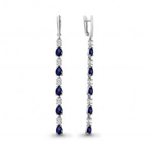 Серебряные серьги AQUAMARINE с фианитом и гидротермальным сапфиром А47602АБ фото