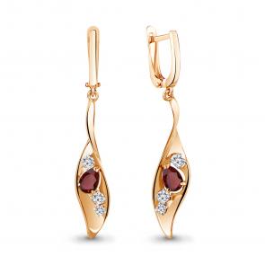 Серьги из золочёного серебра AQUAMARINE с фианитом и гранатом А4760703А-п фото