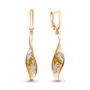 Серьги из золочёного серебра AQUAMARINE с фианитом и цитрином А4760706А-п фото