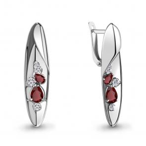 Серебряные серьги AQUAMARINE с фианитом и гранатом А4760903А фото