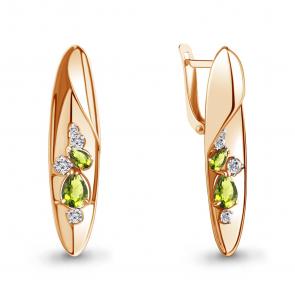 Серьги из золочёного серебра AQUAMARINE с фианитом и хризолитом А4760907А-п фото