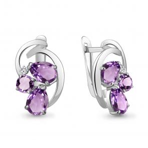 Серебряные серьги AQUAMARINE с фианитом и аметистом А4761704А фото