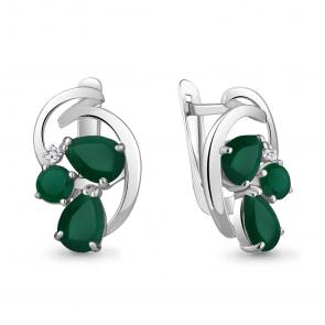 Серебряные серьги AQUAMARINE с фианитом и агатом А4761709А фото