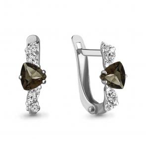 Серебряные серьги AQUAMARINE с фианитом и кварцем А4762301А фото