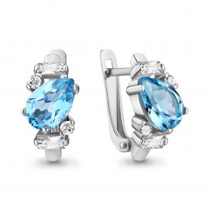 Серебряные серьги AQUAMARINE с топазом и фианитом А4762405А фото