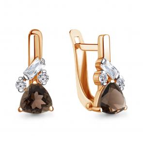 Серьги из золочёного серебра AQUAMARINE с фианитом и кварцем А4762601А-п фото