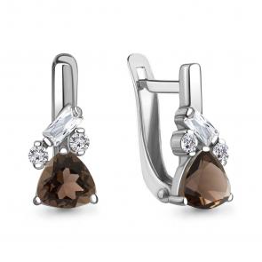 Серебряные серьги AQUAMARINE с фианитом и кварцем А4762601А фото