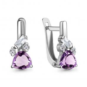 Серебряные серьги AQUAMARINE с фианитом и аметистом А4762604А фото