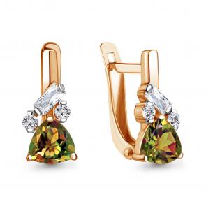 Серьги из золочёного серебра AQUAMARINE с фианитом и султанитом А4762619А-п фото