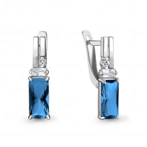 Серебряные серьги AQUAMARINE с фианитом и Лондон топазом А4762893А фото