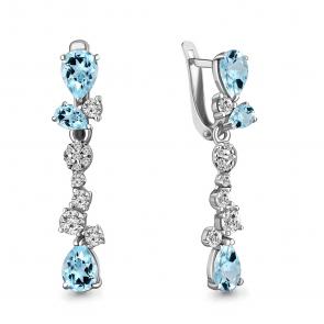 Серебряные серьги AQUAMARINE с топазом и фианитом А4763302А фото