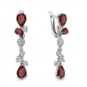 Серебряные серьги AQUAMARINE с фианитом и гранатом А4763303А фото