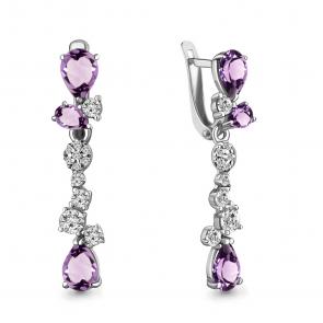 Серебряные серьги AQUAMARINE с фианитом и аметистом А4763304А фото