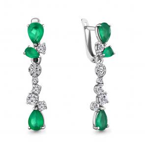 Серебряные серьги AQUAMARINE с фианитом и агатом А4763309А фото