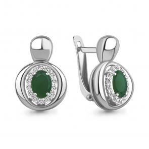 Серебряные серьги AQUAMARINE с фианитом и агатом А4764709А фото