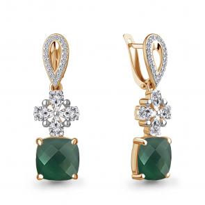 Серьги из золочёного серебра AQUAMARINE с фианитом и агатом А4764809А-п фото