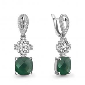 Серебряные серьги AQUAMARINE с фианитом и агатом А4764809А фото