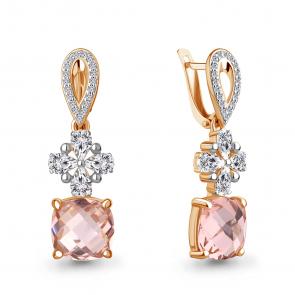 Серьги из золочёного серебра AQUAMARINE с фианитом и морганитом А4764890А-пк фото