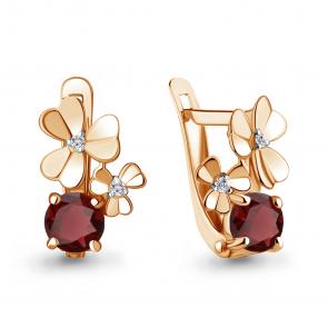 Серьги из золочёного серебра AQUAMARINE с фианитом и гранатом А4765003А-п фото