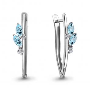 Серебряные серьги AQUAMARINE с топазом и фианитом А4767502А фото