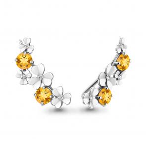 Серебряные серьги AQUAMARINE с фианитом и цитрином А4767606А фото