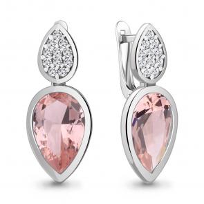 Серебряные серьги AQUAMARINE с фианитом и морганитом А4768190А фото