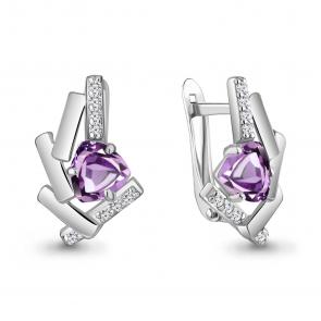 Серебряные серьги AQUAMARINE с фианитом и аметистом А4768304А фото