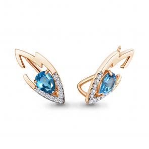 Серьги из золочёного серебра AQUAMARINE с топазом и фианитом А4770005А-п фото