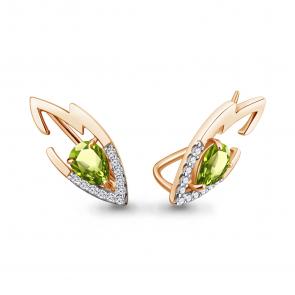 Серьги из золочёного серебра AQUAMARINE с фианитом и хризолитом А4770007А-п фото