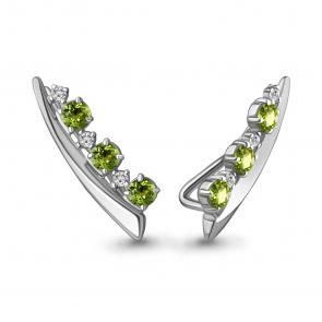 Серебряные серьги AQUAMARINE с фианитом и хризолитом А4770107А фото